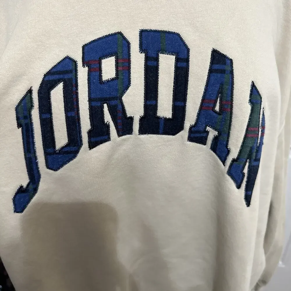 Air Jordan Flight Heritage Sweatshirt Mens Size 2xl Plaid Spellout Fleece Beige